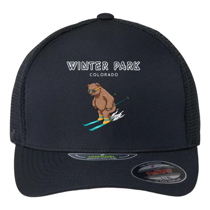 Winter Park Colorado Funny Ski Grizzly Bear Cool Gift Flexfit Unipanel Trucker Cap