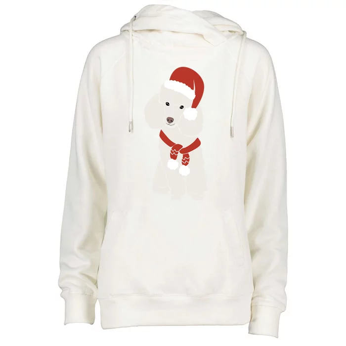 White Poodle Christmas Poodle Holiday Gift Womens Funnel Neck Pullover Hood