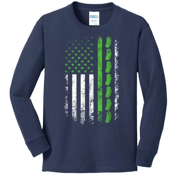 Women Pickle Cucumber Us American Flag For Pickle Lovers Gift Kids Long Sleeve Shirt