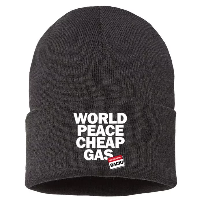 World Peace Cheap Gas Funny Trump Vance 2024 Election Sustainable Knit Beanie