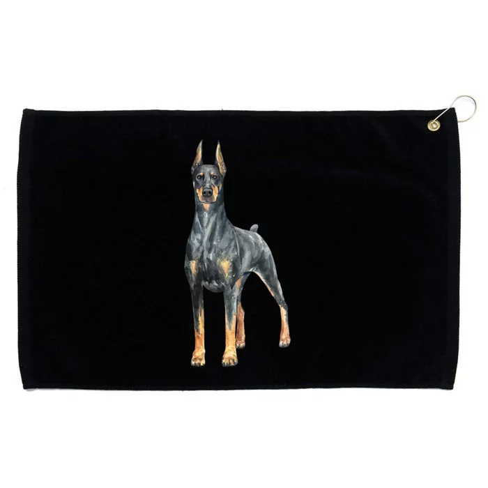 Watercolor Portrait Doberman Pinscher For Dog Owners Grommeted Golf Towel