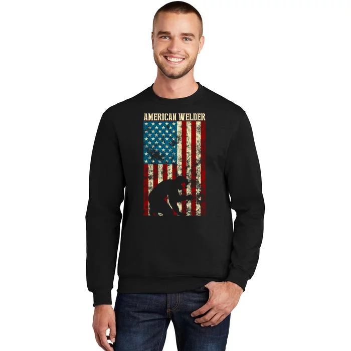 Welding Patriotic Distressed Usa American Flag Gift Welder Gift Tall Sweatshirt