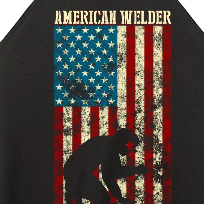 Welding Patriotic Distressed Usa American Flag Gift Welder Gift Women’s Perfect Tri Rocker Tank