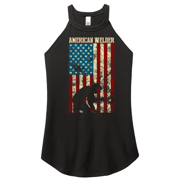 Welding Patriotic Distressed Usa American Flag Gift Welder Gift Women’s Perfect Tri Rocker Tank