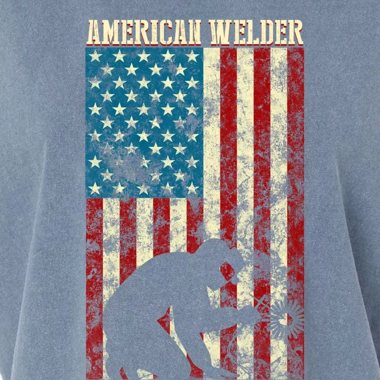 Welding Patriotic Distressed Usa American Flag Gift Welder Gift Garment-Dyed Women's Muscle Tee