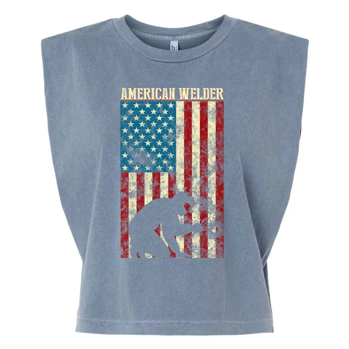 Welding Patriotic Distressed Usa American Flag Gift Welder Gift Garment-Dyed Women's Muscle Tee