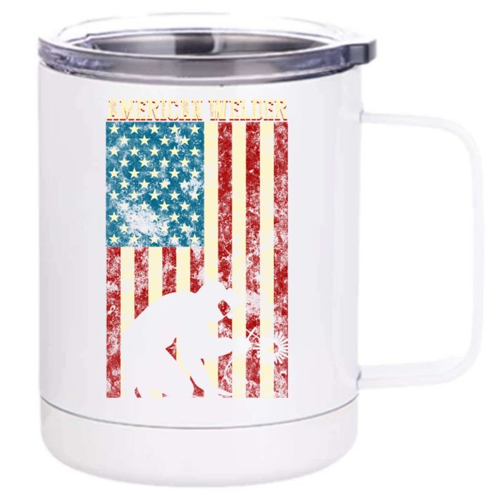 Welding Patriotic Distressed Usa American Flag Gift Welder Gift Front & Back 12oz Stainless Steel Tumbler Cup