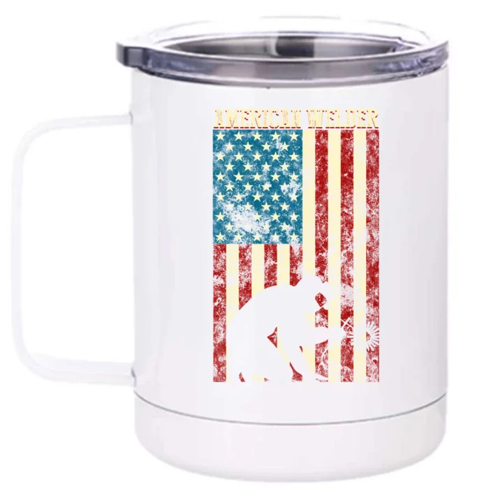 Welding Patriotic Distressed Usa American Flag Gift Welder Gift Front & Back 12oz Stainless Steel Tumbler Cup