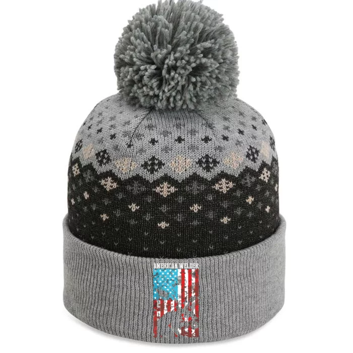 Welding Patriotic Distressed USA American Flag Welder The Baniff Cuffed Pom Beanie