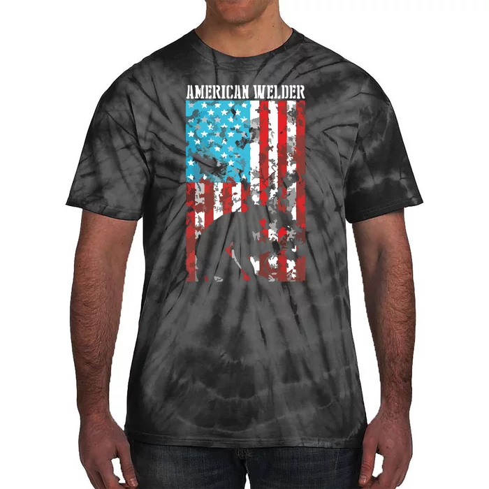 Welding Patriotic Distressed USA American Flag Welder Tie-Dye T-Shirt