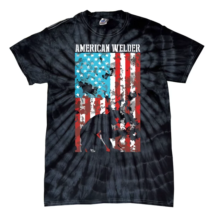 Welding Patriotic Distressed USA American Flag Welder Tie-Dye T-Shirt