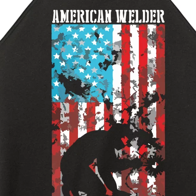 Welding Patriotic Distressed USA American Flag Welder Women’s Perfect Tri Rocker Tank