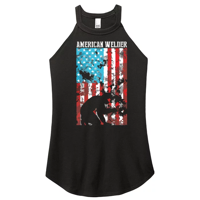 Welding Patriotic Distressed USA American Flag Welder Women’s Perfect Tri Rocker Tank