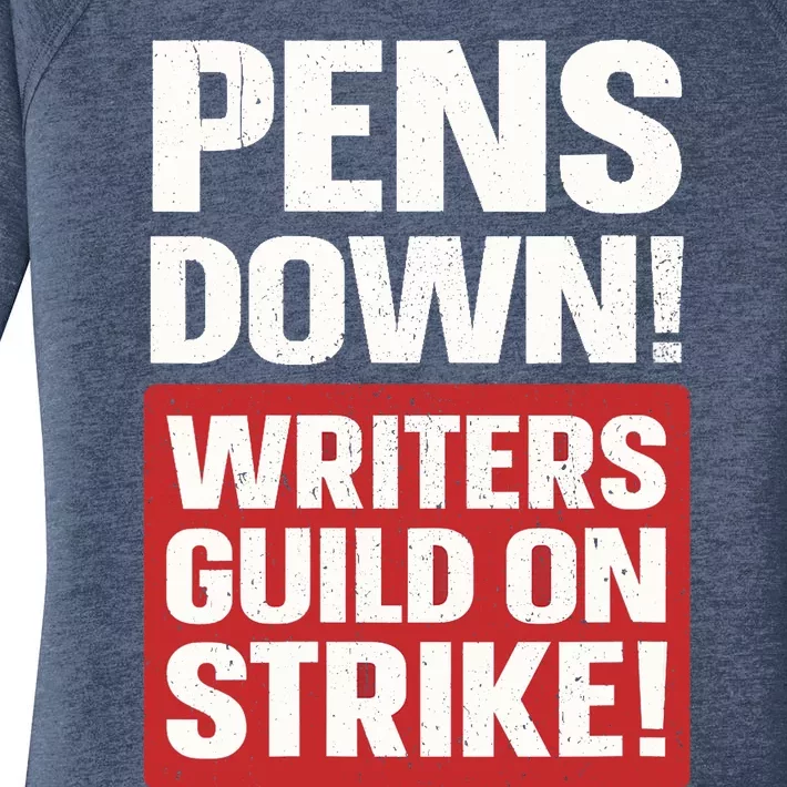 Wo Pens Down Writers Guild On Strike Anti AI Chatbots WGA V-Neck Women's Perfect Tri Tunic Long Sleeve Shirt