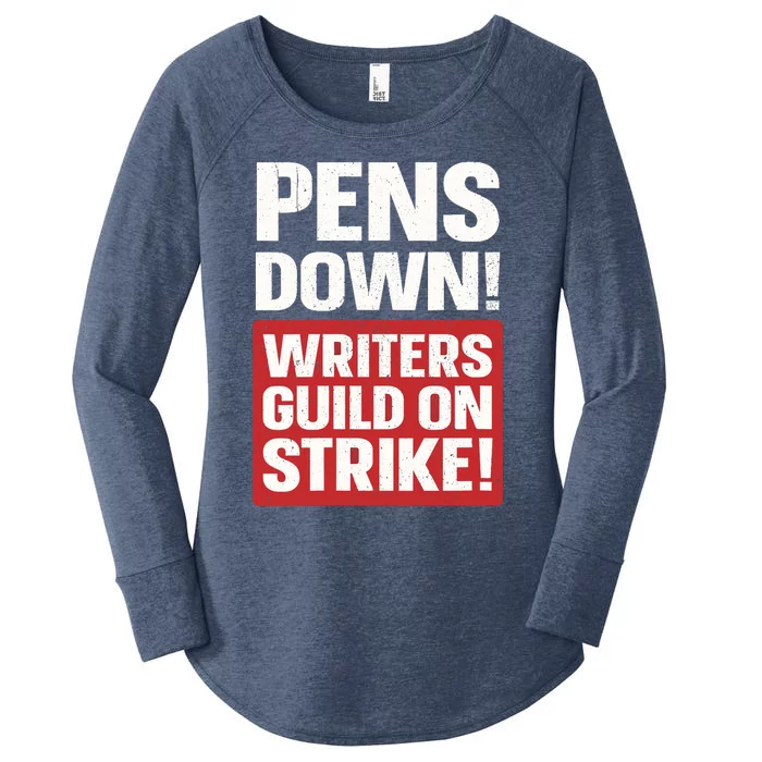 Wo Pens Down Writers Guild On Strike Anti AI Chatbots WGA V-Neck Women's Perfect Tri Tunic Long Sleeve Shirt