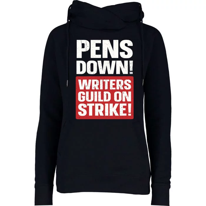 Wo Pens Down Writers Guild On Strike Anti AI Chatbots WGA V-Neck Womens Funnel Neck Pullover Hood