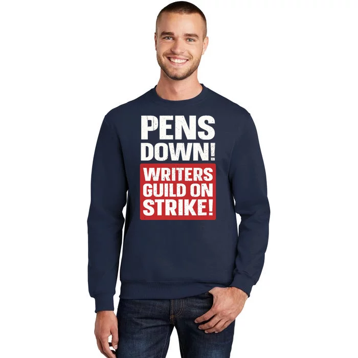 Wo Pens Down Writers Guild On Strike Anti AI Chatbots WGA V-Neck Tall Sweatshirt