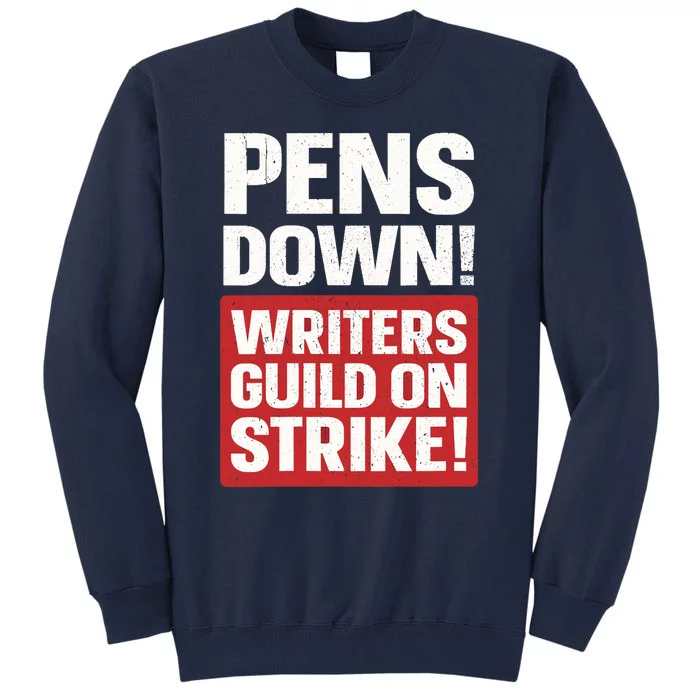 Wo Pens Down Writers Guild On Strike Anti AI Chatbots WGA V-Neck Tall Sweatshirt