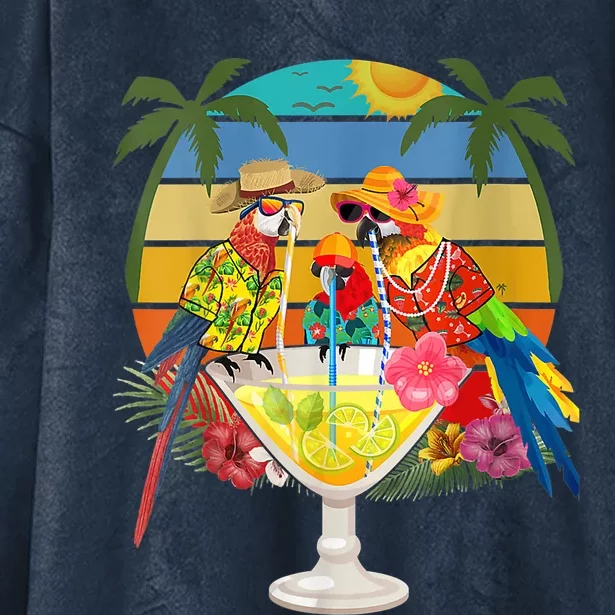 Wo Parrots Drinking Margarita On Summer Vacation Hooded Wearable Blanket