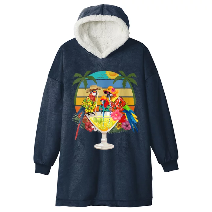 Wo Parrots Drinking Margarita On Summer Vacation Hooded Wearable Blanket