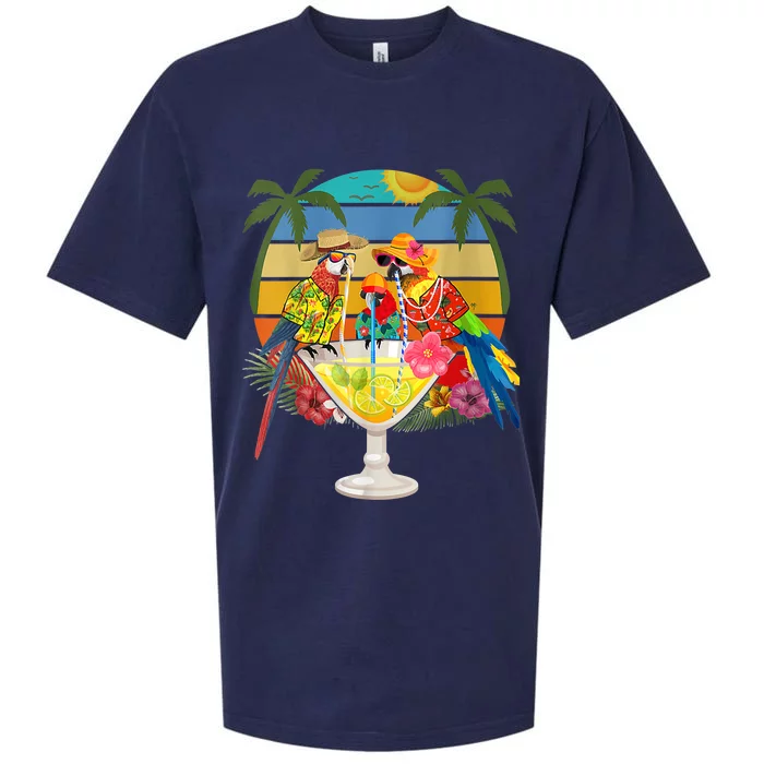 Wo Parrots Drinking Margarita On Summer Vacation Sueded Cloud Jersey T-Shirt