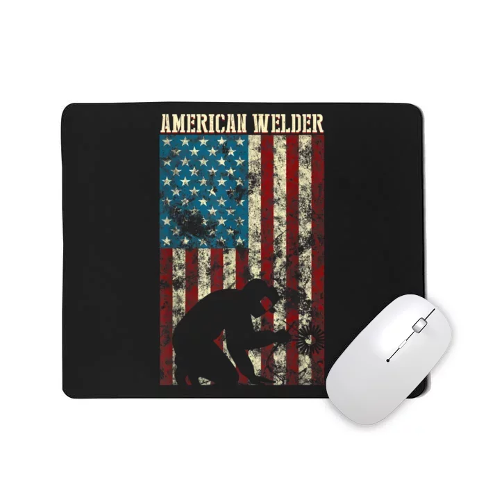 Welding Patriotic Distressed USA American Flag Gift Welder Mousepad