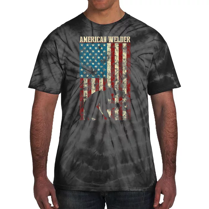 Welding Patriotic Distressed USA American Flag Gift Welder Tie-Dye T-Shirt