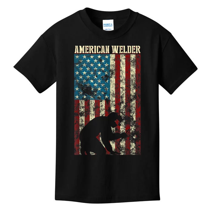 Welding Patriotic Distressed USA American Flag Gift Welder Kids T-Shirt