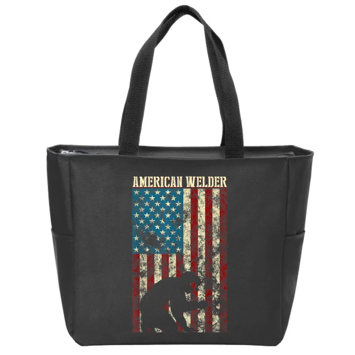 Welding Patriotic Distressed USA American Flag Gift Welder Zip Tote Bag