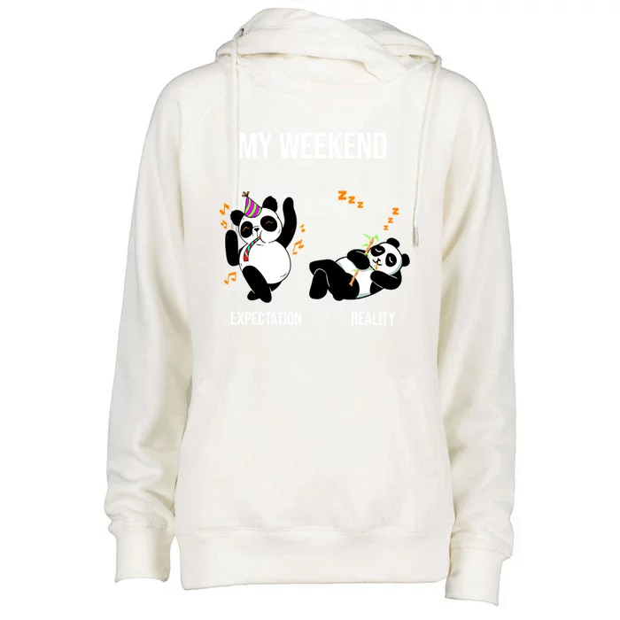 Weekend Panda Expectation Vs Reality Young Parents Gift Womens Funnel Neck Pullover Hood