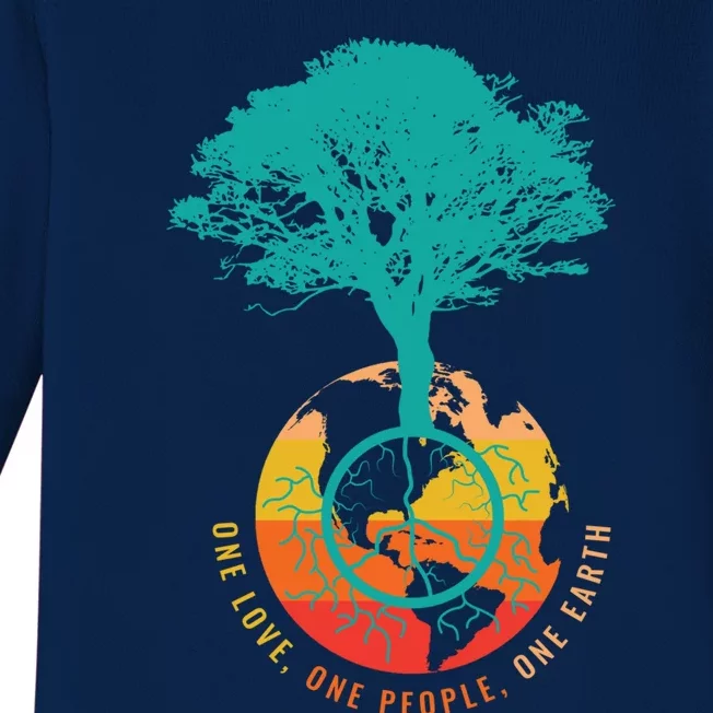 World Peace Earth Day Tree Love People 60s 70s Hippie Retro Cool Gift Baby Long Sleeve Bodysuit