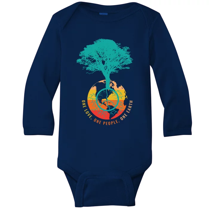 World Peace Earth Day Tree Love People 60s 70s Hippie Retro Cool Gift Baby Long Sleeve Bodysuit