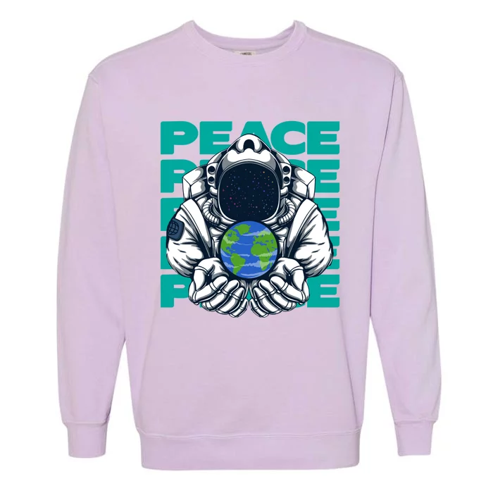 World Peace Earth Planet Astronaut Design Gift Garment-Dyed Sweatshirt