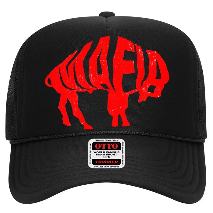 WNY Pride Faded Red Buffalo High Crown Mesh Trucker Hat