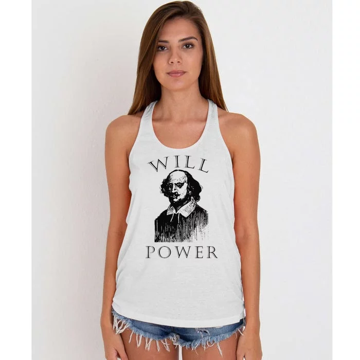 Will Power Funny William Shakespeare Book Librarian Women's Knotted Racerback Tank