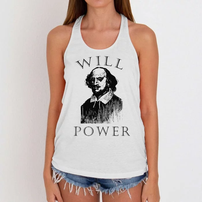 Will Power Funny William Shakespeare Book Librarian Women's Knotted Racerback Tank