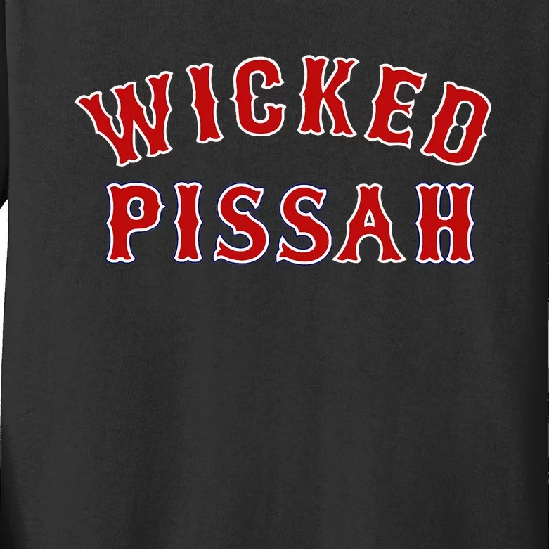 Wicked Pissah Funny Pisser Boston New England Southie Gift Kids Long Sleeve Shirt