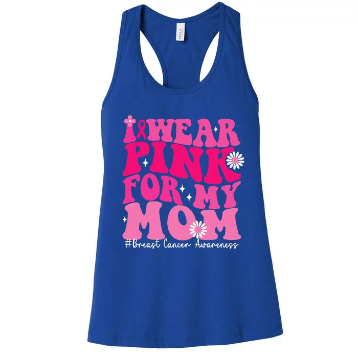 Wear Pink For Your Mom Breast Cancer Support Squad Ribbon Women's Racerback Tank