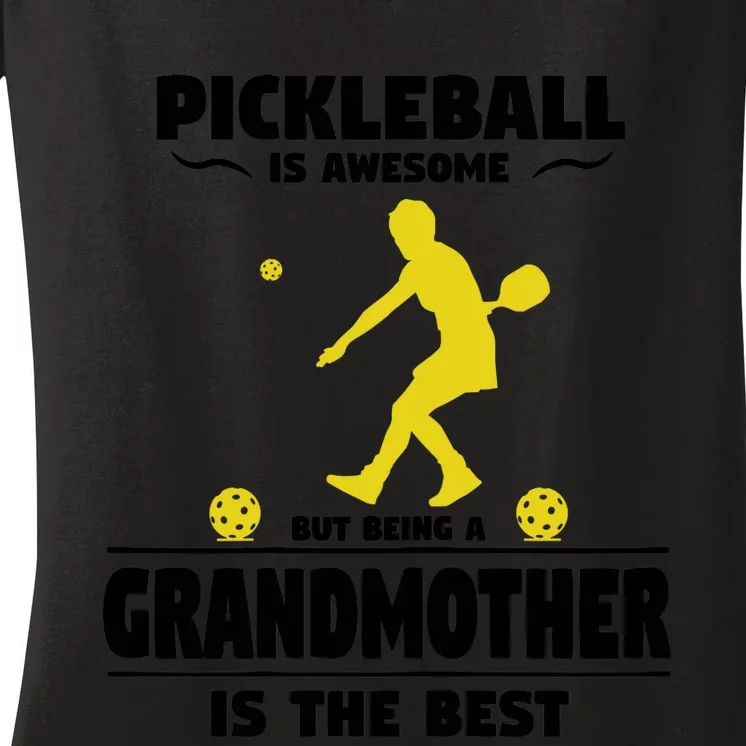 Wo Pickleball For Proud Grandmothers Grandma Pickleball Women's V-Neck T-Shirt