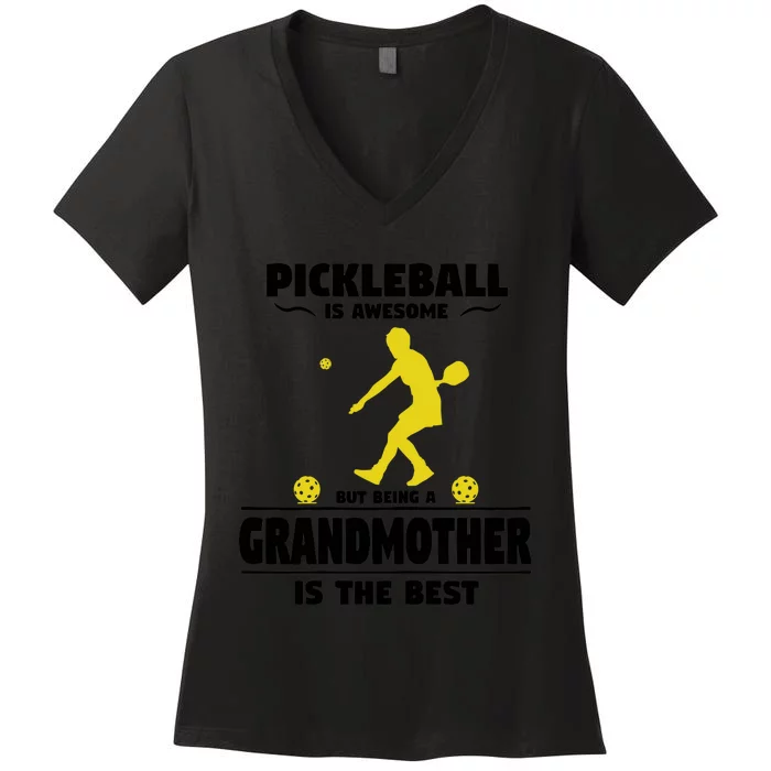 Wo Pickleball For Proud Grandmothers Grandma Pickleball Women's V-Neck T-Shirt