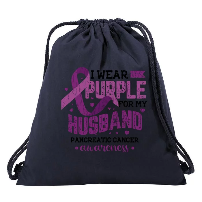 Wear Purple For Husband Pancreatic Cancer Awareness Graphic Great Gift Drawstring Bag