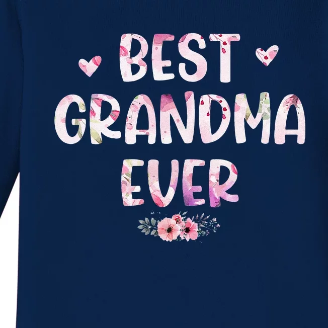 Women's Pink Flower Floral Best Grandma Ever Mother's Day Baby Long Sleeve Bodysuit