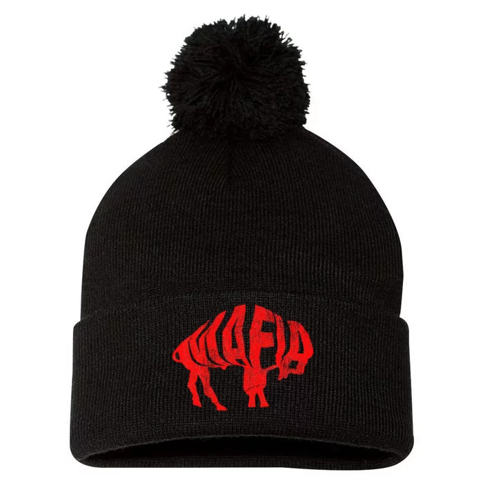 Wny Pride Faded Red Buffalo Pom Pom 12in Knit Beanie