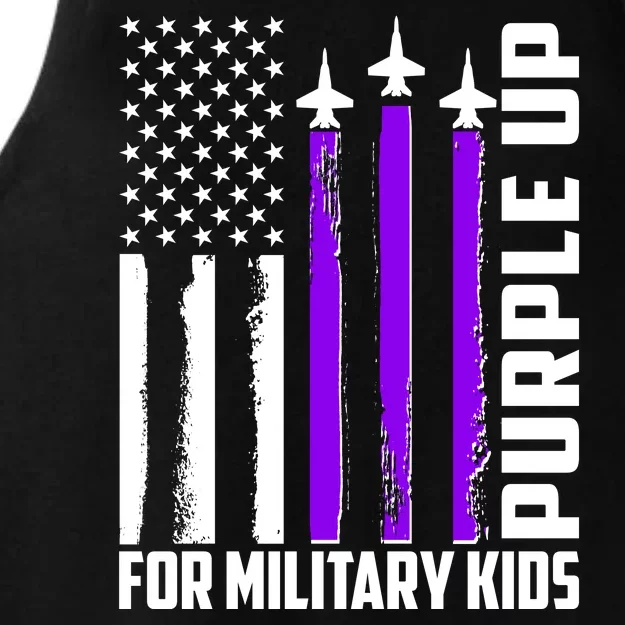 Wear Purple For Military Family Kids USA Flag Ladies Tri-Blend Wicking Tank