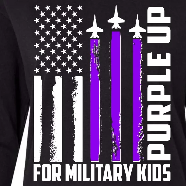 Wear Purple For Military Family Kids USA Flag Womens Cotton Relaxed Long Sleeve T-Shirt