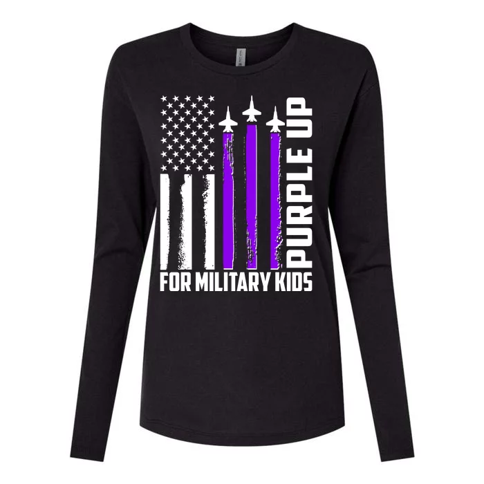 Wear Purple For Military Family Kids USA Flag Womens Cotton Relaxed Long Sleeve T-Shirt