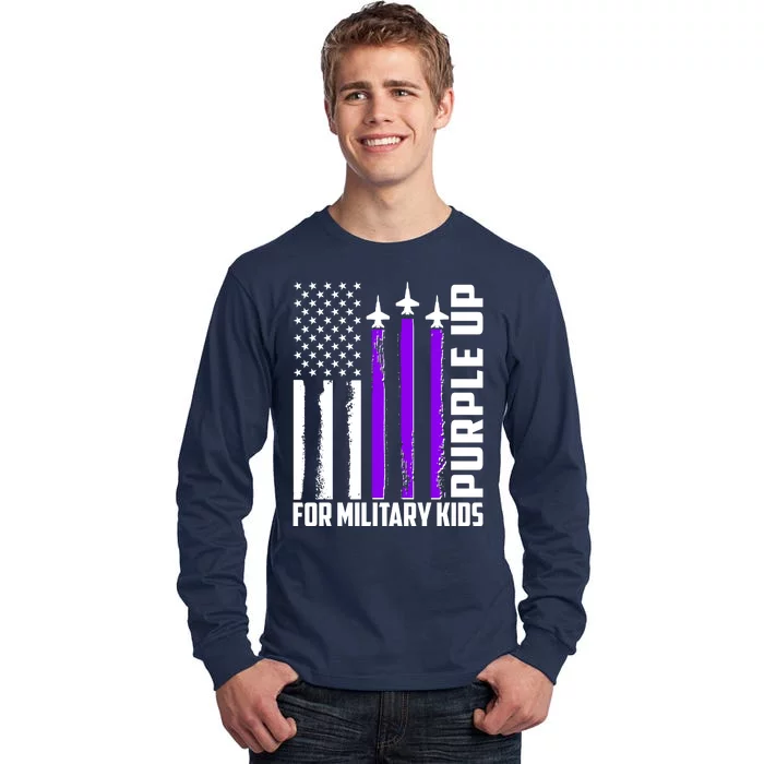 Wear Purple For Military Family Kids USA Flag Tall Long Sleeve T-Shirt