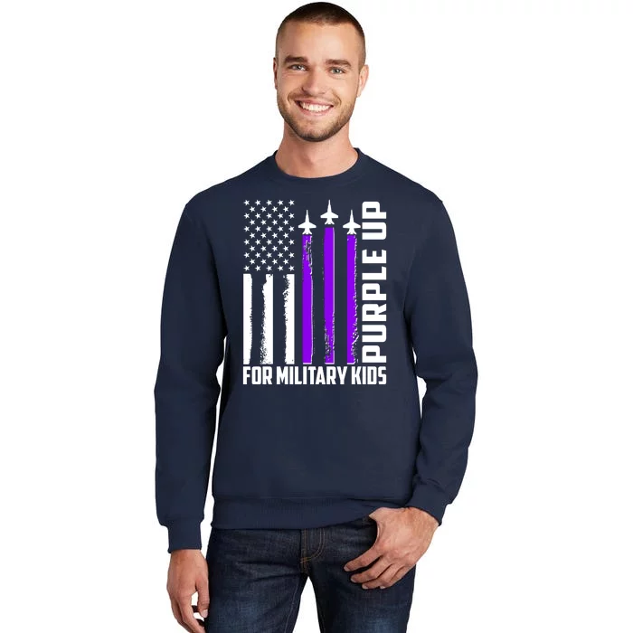 Wear Purple For Military Family Kids USA Flag Tall Sweatshirt