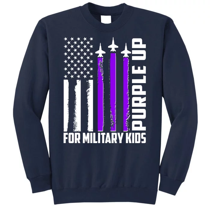 Wear Purple For Military Family Kids USA Flag Tall Sweatshirt