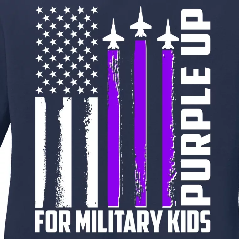 Wear Purple For Military Family Kids USA Flag Ladies Long Sleeve Shirt